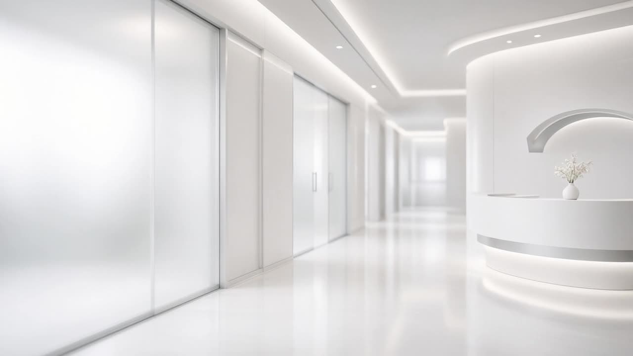 Corredor claro que leva aos consultórios
